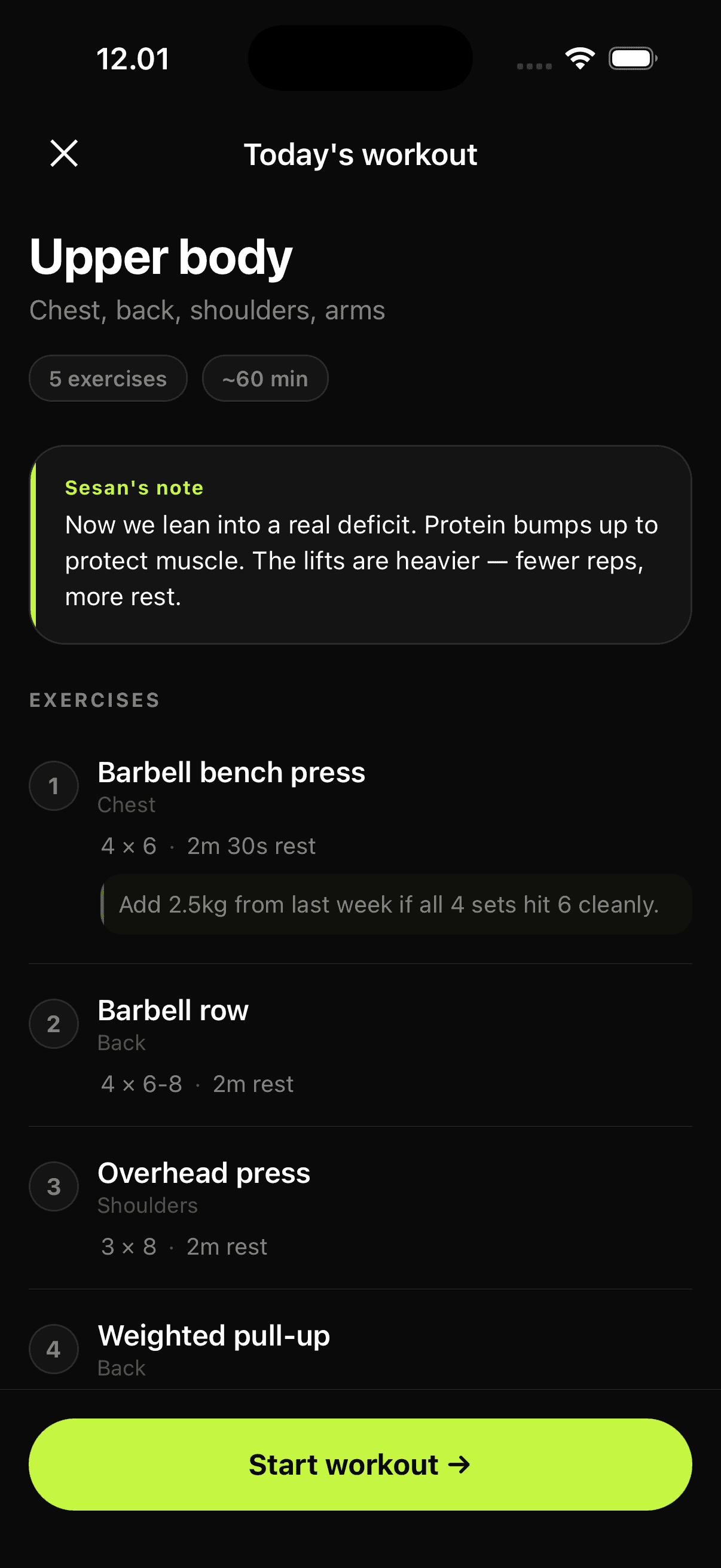 Workout preview